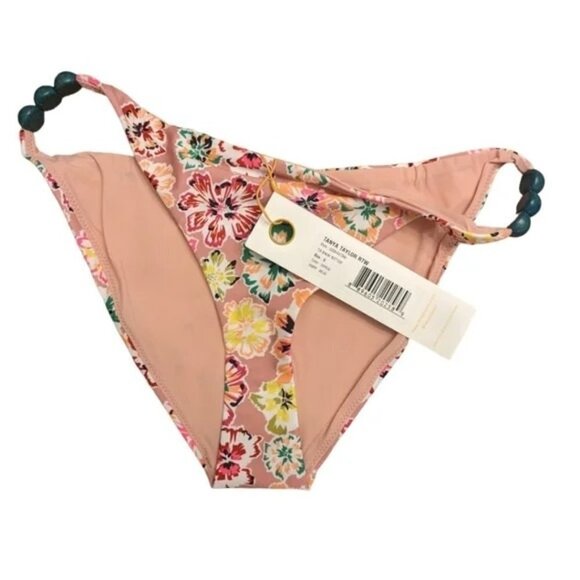 NWT Tanya Taylor Tia Bikini Bottom Floral Dahlia Beaded Hips Swim XS Pink Rose - Picture 2 of 12